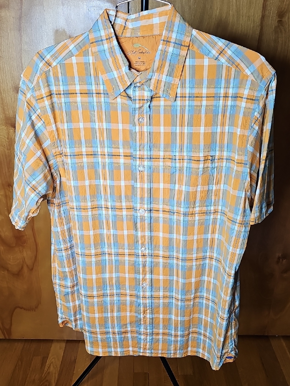 Bob Timberlake Men's Orange Plaid Short-Sleeve Button-Up Shirt